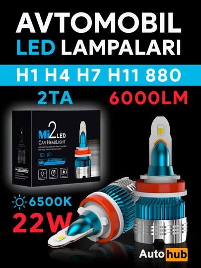 LED лампы Mi2, дальний и ближний свет, передние фары, противотуманные, H1 H4 H7 H11, 2 штуки — АВТОХАБ-MI2LED-LED880