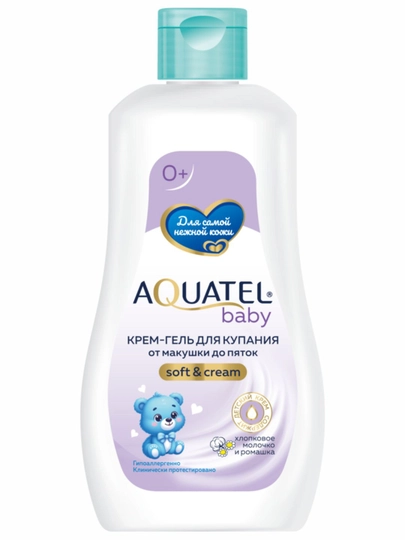 Крем-гель для купания «AQUATEL Baby», хлопковое молочко и ромашка, 280 г — VITABEL-20290