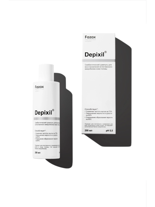 Bosh terisi mikrobiomasini tiklovchi simbiotik Depixil Fazax shampuni, 200 ml