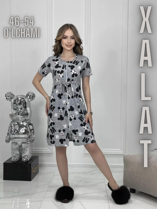 Qizlar va ayollar uchun xalat 100% paxta, uy, ko‘cha va sayr uchun qulay dizayn - 