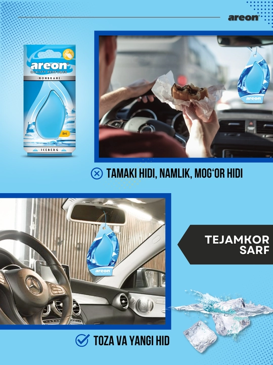 Avtomobil aromatizatori Areon Monbrane, 8 ml — avtomobil uchun barqaror va zamonaviy hid
