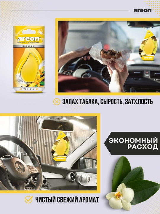 Avtomobil aromatizatori Areon Monbrane, 8 ml — avtomobil uchun barqaror va zamonaviy hid