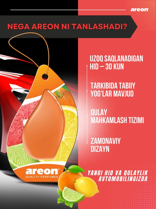 Avtomobil aromatizatori Areon Monbrane, 8 ml — avtomobil uchun barqaror va zamonaviy hid