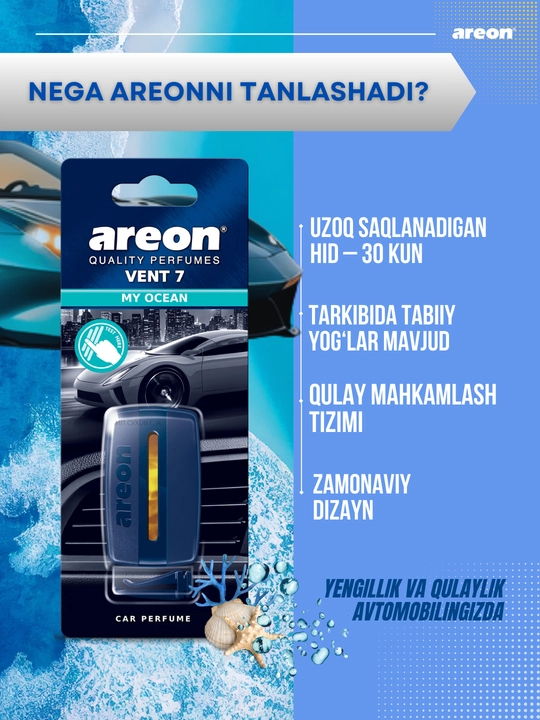 Areon Vent-7 avtomobil uchun gelli xushbo‘ylantirgich, avtomobil uchun xushbo‘ylantirgich