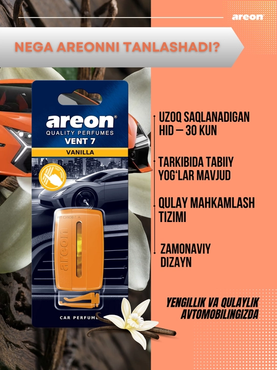 Areon Vent-7 avtomobil uchun gelli xushbo‘ylantirgich, avtomobil uchun xushbo‘ylantirgich
