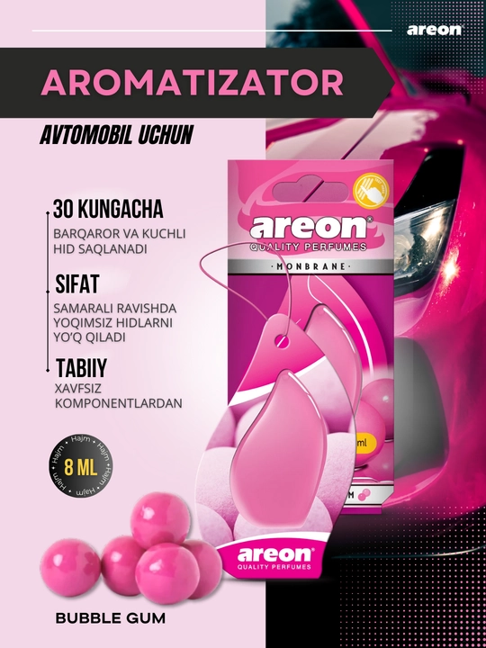 Avtomobil aromatizatori Areon Monbrane, 8 ml — avtomobil uchun barqaror va zamonaviy hid