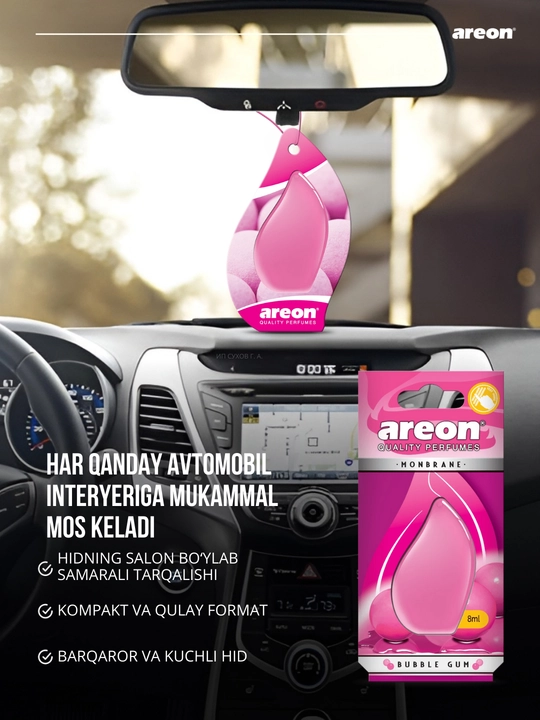 Avtomobil aromatizatori Areon Monbrane, 8 ml — avtomobil uchun barqaror va zamonaviy hid