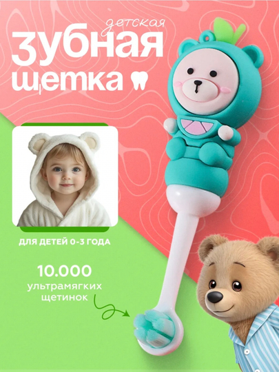 Зубная щетка, детская с мягкой щетиной, для чувствительных десен, безопасные материалы — AII-ZUBNY1-БИРЮЗ