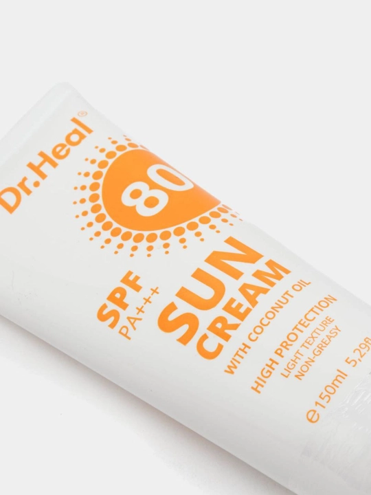 Quyoshdan himoyalovchi Dr. Heal Sun Cream SPF 80 PA+++, E vitamini, kokos moyi, 150 ml