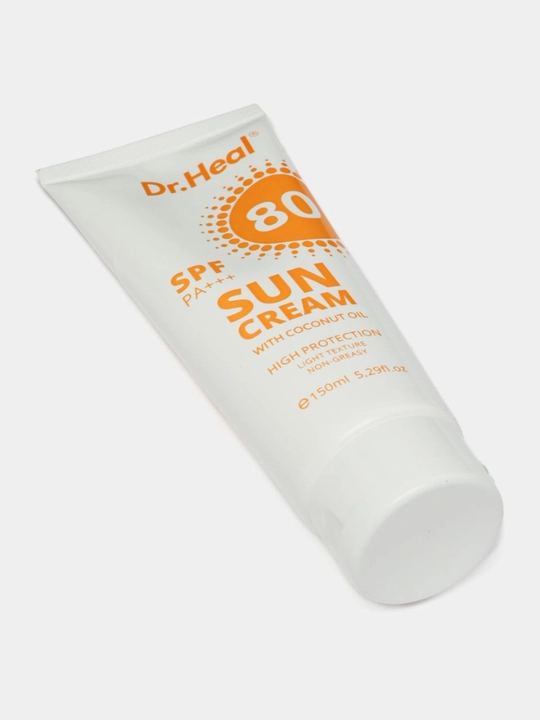 Quyoshdan himoyalovchi Dr. Heal Sun Cream SPF 80 PA+++, E vitamini, kokos moyi, 150 ml