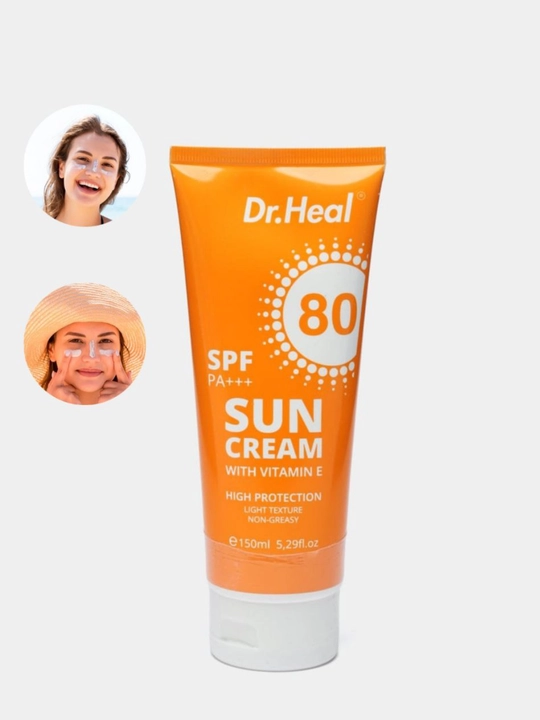 Quyoshdan himoyalovchi Dr. Heal Sun Cream SPF 80 PA+++, E vitamini, kokos moyi, 150 ml