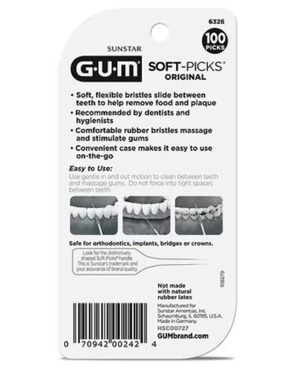 Gum Soft picks qutisi bilan to‘g‘ri tish tozalagichlar, 100 dona