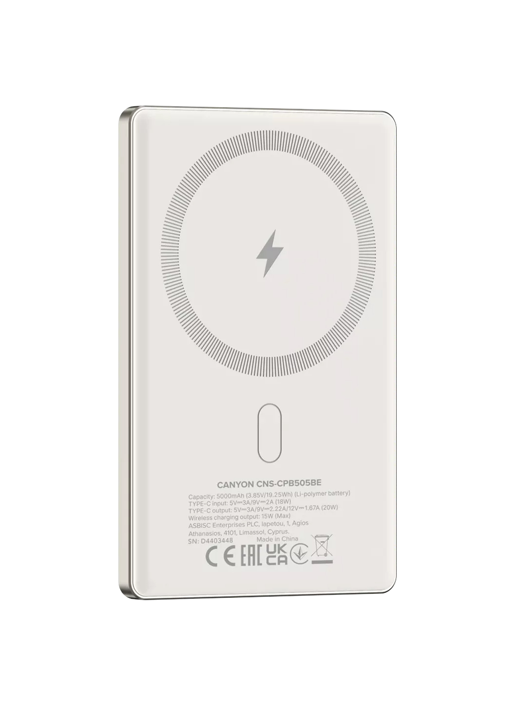 Simsiz magsafe power bank CANYON OnPower Slim, iphone uchun, 5000 mA, 10000 mA