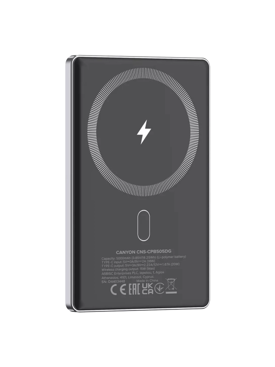Simsiz magsafe power bank CANYON OnPower Slim, iphone uchun, 5000 mA, 10000 mA