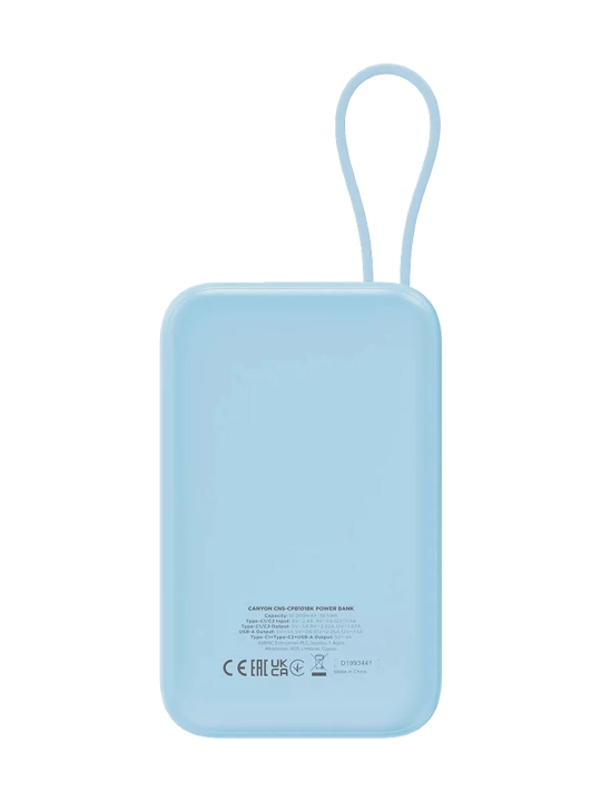 CANYON power bank 10000 OnPower 101, zaryadlash indikatori bilan, o‘rnatilgan kabel bilan