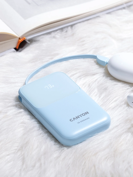 CANYON power bank 10000 OnPower 101, zaryadlash indikatori bilan, o‘rnatilgan kabel bilan