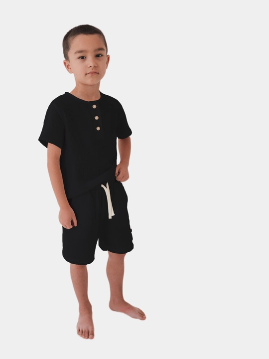 O'g'il va qiz uchun shortilar bilan kostyum to'plam futbolka pijama, muslin