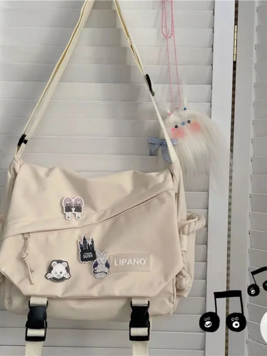 Сумка через плечо streetwear, шоппер унисекс с карманами + значки и брелок