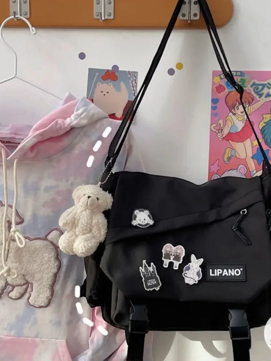 Сумка через плечо streetwear, шоппер унисекс с карманами + значки и брелок