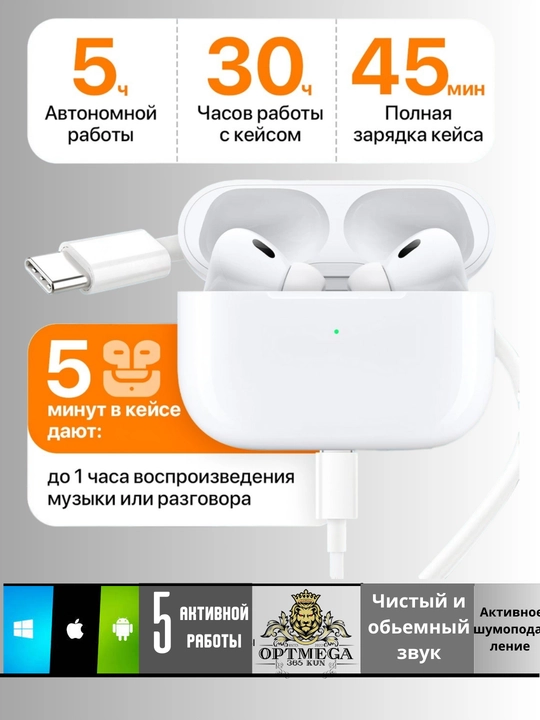 Simsiz Bluetooth quloqchin Pods Pro 2, sensorli, TWS, iPhone va Android uchun