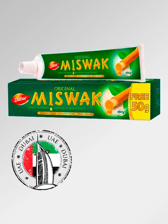Tish pastasi Dabur Miswak, misvak ekstrakti, ftoridsiz, Dubay