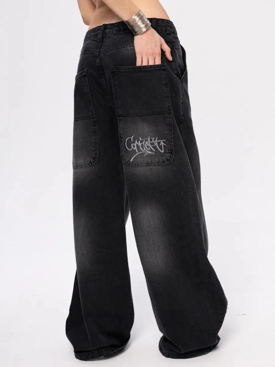 Keng jinsi, ayollar, baggi, qora baggy jeans y2k, paxta