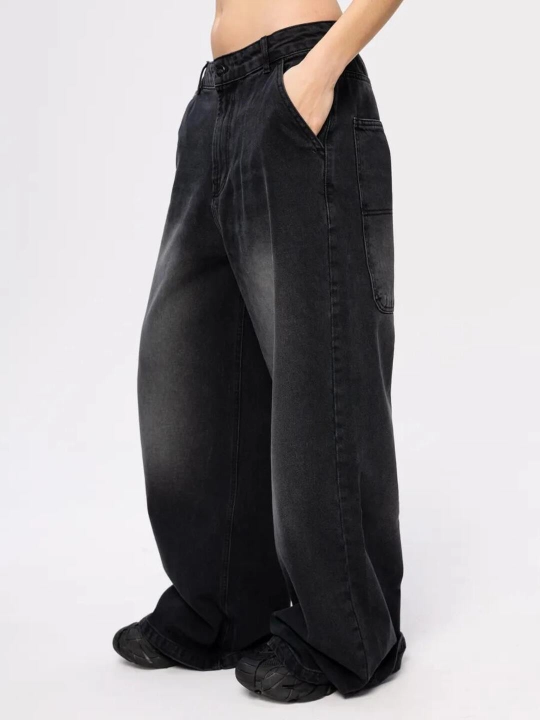 Keng jinsi, ayollar, baggi, qora baggy jeans y2k, paxta