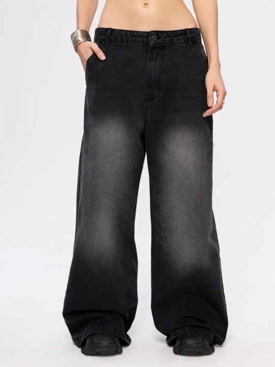 Keng jinsi, ayollar, baggi, qora baggy jeans y2k, paxta - 