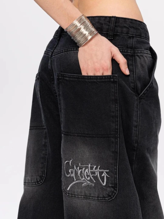 Keng jinsi, ayollar, baggi, qora baggy jeans y2k, paxta