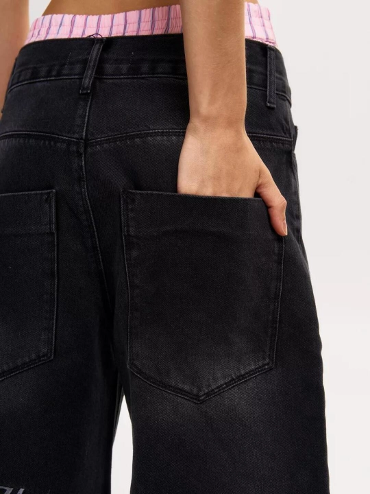 Qora baggy shortik, jinsi shortiklar ayollar va erkaklar uchun Y2K