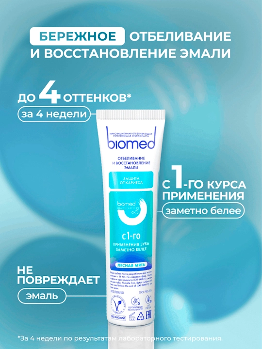 Зубная паста BIOMED HEALTHYWHITE, Отбеливание и восстановление, Лесная мята, 65 г