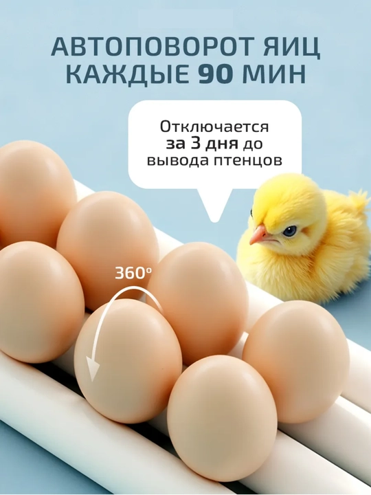 Автоматический инкубатор яиц, с автоповоротом, терморегулятор дисплей контроля температуры