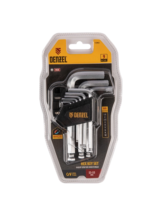 DENZEL, HEX, 1,5-10 mm, CrV, 9 dona, 12362 rusumli Imbus kalitlari to‘plami