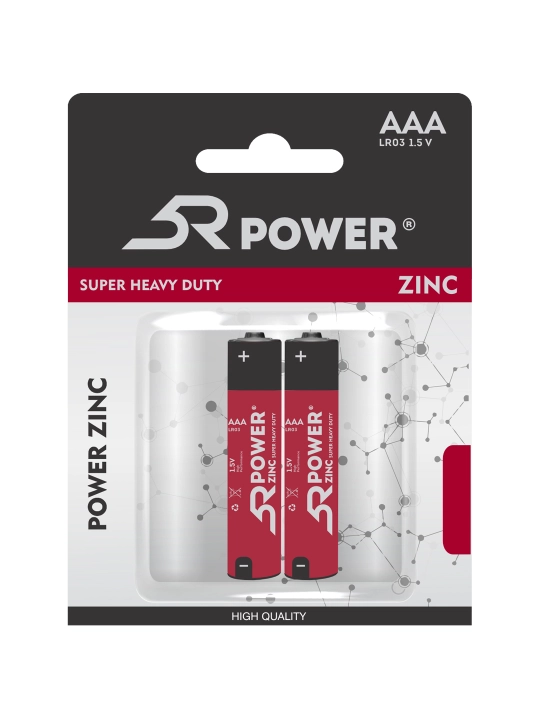 Batareykalar 5R Power ZINC Super Heavy duty, o'lchami AAA, 2 dona qadoqda, tuzli - 