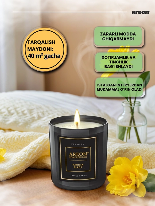 Areon mumli xushbo‘y sham, sham ifori, uy uchun xushbo‘y hid, romantik shamlar, aroma