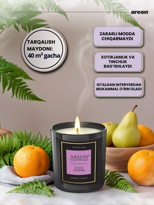 Areon mumli xushbo‘y sham, sham ifori, uy uchun xushbo‘y hid, romantik shamlar, aroma