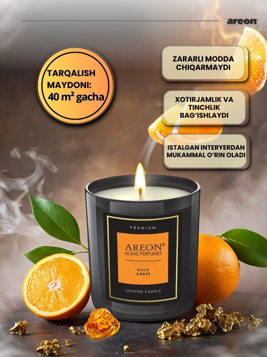 Areon mumli xushbo‘y sham, sham ifori, uy uchun xushbo‘y hid, romantik shamlar, aroma