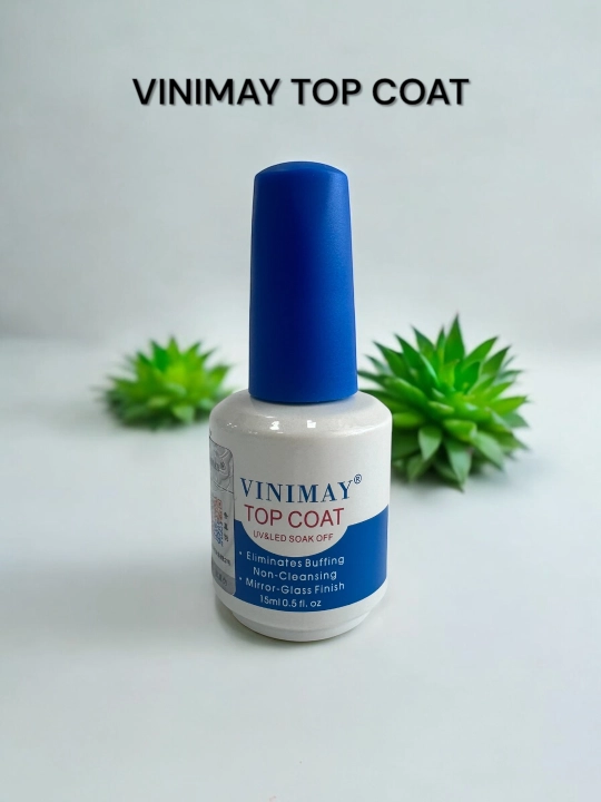 Vinimay gel-lak uchun yopishqoq qatlamsiz top 15 ml, tirnoqlar uchun UV/LED yaltiroq qoplama - 