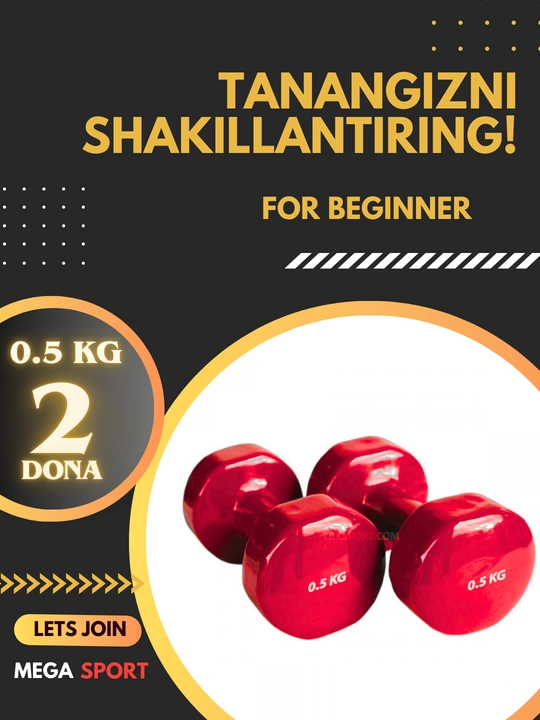 Vinil gantellar 0.5 kg dan 4 kg gacha, to'plamda 2 dona