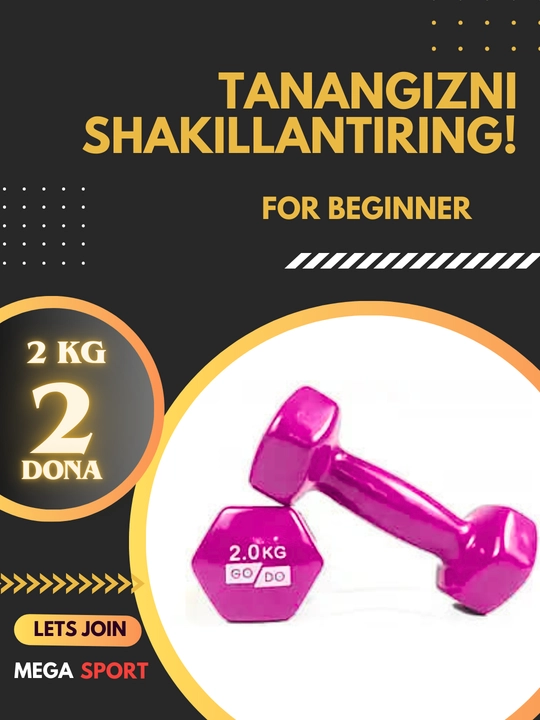 Vinil gantellar 0.5 kg dan 4 kg gacha, to'plamda 2 dona