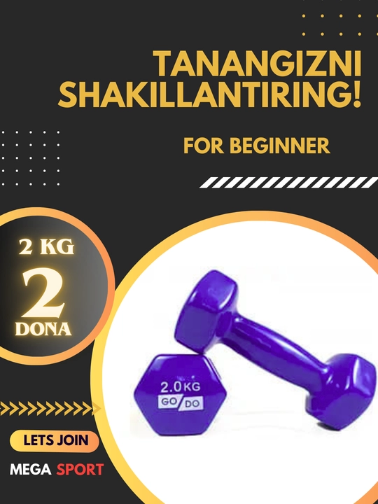 Vinil gantellar 0.5 kg dan 4 kg gacha, to'plamda 2 dona
