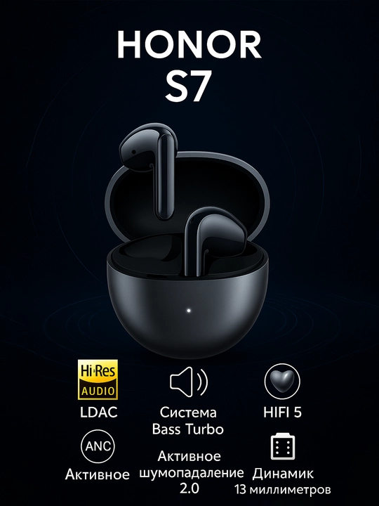 Беспроводные наушники Honor Choice S7 HiRes, Ldac, активное шумоподавление - 