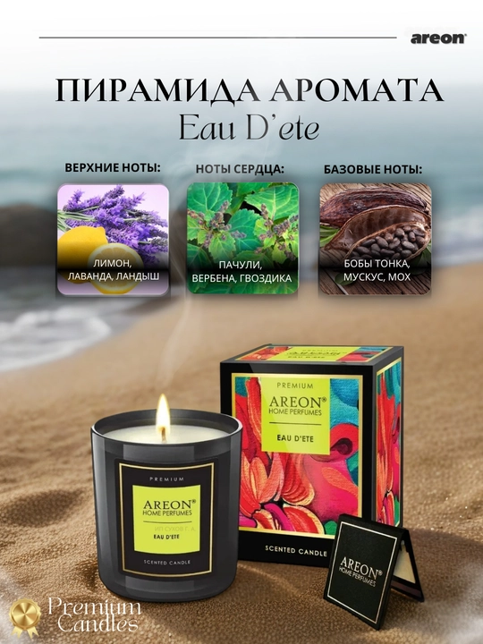 Areon mumli xushbo‘y sham, sham ifori, uy uchun xushbo‘y hid, romantik shamlar, aroma