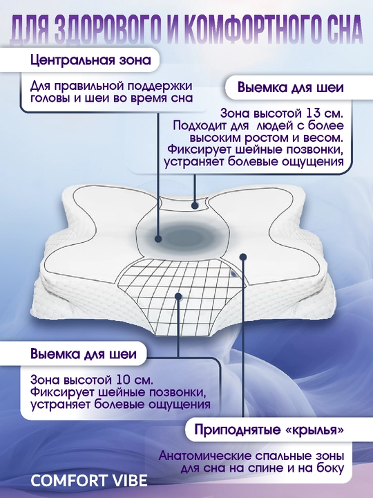Ortopedik ko'pikli uyqu yostig'i, anatomik, bo'yin uchun ComfortOrthoLine
