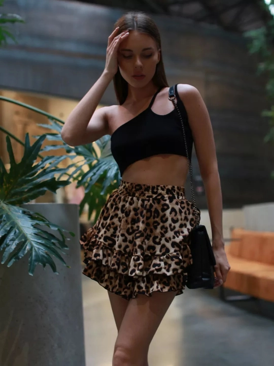 Ayollar uchun kalta yozgi mini yubka, yubka leopard