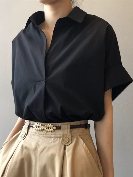 Kalta yengli ayollar yozgi ko‘ylagi, keng bichimli, ofis ayollar ko‘ylagi