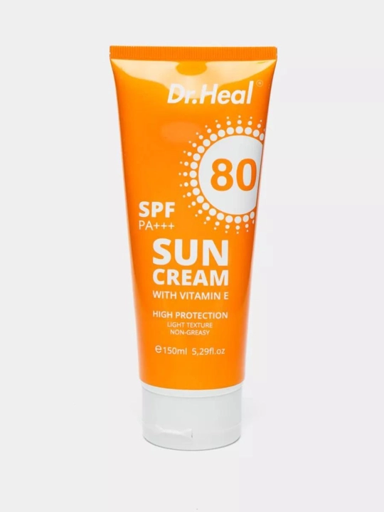 Quyoshdan himoyalovchi Dr. Heal Sun Cream SPF 80 PA+++, E vitamini, kokos moyi, 150 ml