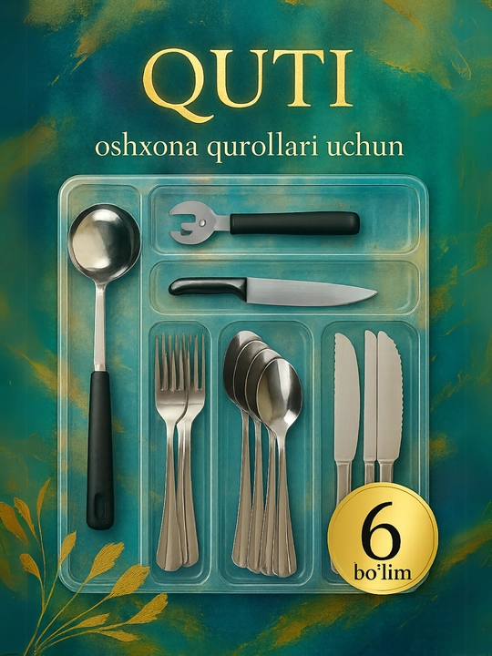 Qoshiq, vilka va pichoqlar uchun lotok, oshxona anjomlari uchun ajratgich