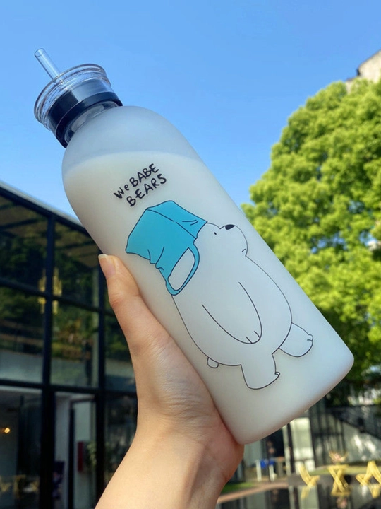 Mat plastikdan tayyorlangan ayiqli rasmli shisha, 1000 ml