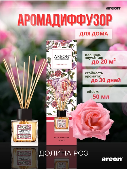 Ароматизатор для дома Areon Home Perfume Garden, диффузор, освежитель воздуха 50 мл — AREONUZ-P50BOT-РОЗОВ